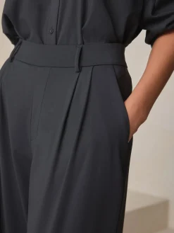 Next N. Premium Wide Leg Tailored Jersey Trousers Black Clearance