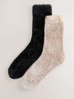 Next Velvet Cosy Socks 2 Pack Black/ Neutral Clearance