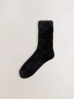 Next Velvet Cosy Socks 2 Pack Black/ Neutral Clearance