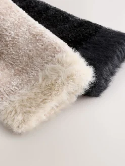 Next Velvet Cosy Socks 2 Pack Black/ Neutral Clearance