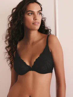 Next Black Non Pad Plunge Lace Ultimate Comfort Bra New