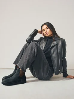 Next Forever Comfort® Round Toe Chelsea Boots Black Oiled Leather New