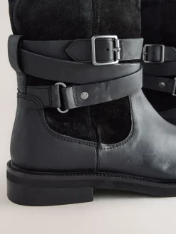 Next Forever Comfort® Borg Lined Buckle Trim Ankle Boots Black Oiled Leather Best