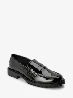 Next Patent Chunky Loafer Shoes Black