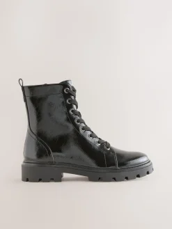 Next Black Patent Extra Wide Fit Forever Comfort® Lace-Up Boots Outlet