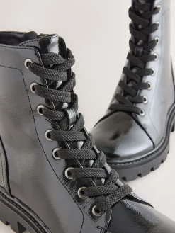 Next Black Patent Extra Wide Fit Forever Comfort® Lace-Up Boots Outlet