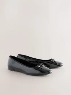 Next Extra Wide Fit Round Toe Ballerina Shoes Black Patent Best