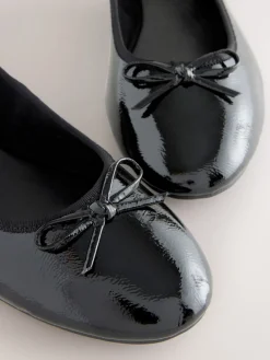 Next Extra Wide Fit Round Toe Ballerina Shoes Black Patent Best