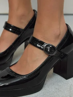 Next Forever Comfort® Brogue Mary Jane Platform Block Heels Black Patent Best