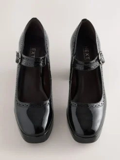 Next Forever Comfort® Brogue Mary Jane Platform Block Heels Black Patent Best