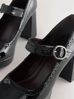 Next Forever Comfort® Brogue Mary Jane Platform Block Heels Black Patent Best