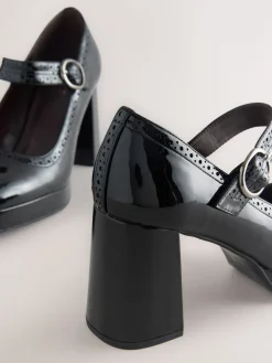 Next Forever Comfort® Brogue Mary Jane Platform Block Heels Black Patent Best
