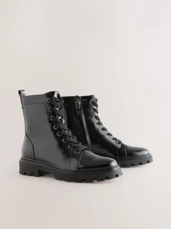 Next Standard/Wide Fit Forever Comfort® Lace-Up Boots Black Patent