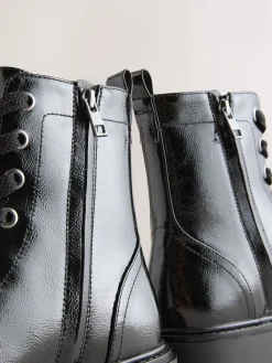 Next Standard/Wide Fit Forever Comfort® Lace-Up Boots Black Patent