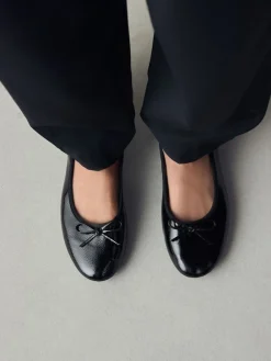 Next Black Patent Standard/Wide Fit Round Toe Ballerina Shoes Clearance