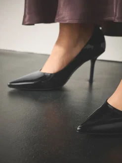 Next Standard/Wide Fit Forever Comfort® Point Toe Court Heels Black Patent New