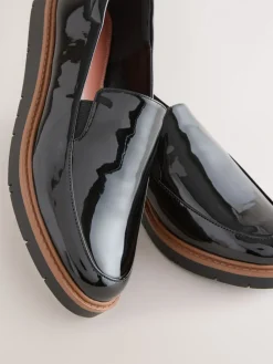 Next Standard/Wide Fit Forever Comfort® Slip On Clean Chunky Sole Loafers Black Patent Hot