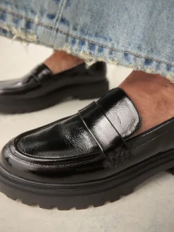 Next Standard/Wide Fit Chunky Loafers Black Patent