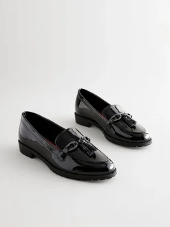 Next Patent Tassel Hardware Detail Loafers Black Sale