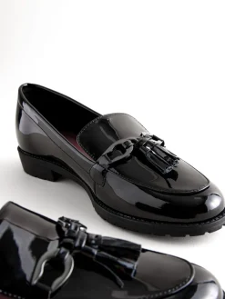 Next Patent Tassel Hardware Detail Loafers Black Sale