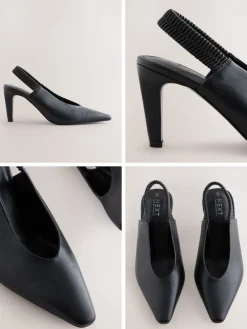 Next Pointed Toe High Cut Slingback Heels Black Online