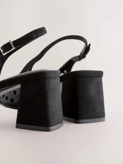 Next Forever Comfort® Square Toe Slingback Block Heels Black Polkadot New