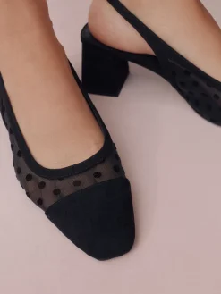 Next Forever Comfort® Square Toe Slingback Block Heels Black Polkadot New