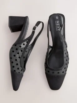 Next Forever Comfort® Square Toe Slingback Block Heels Black Polkadot New