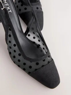 Next Forever Comfort® Square Toe Slingback Block Heels Black Polkadot New