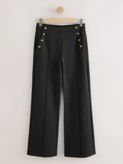 Next Ponte Wide Leg Trousers With Gold Button Detailing Black Sale
