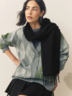 Next Premium Made in Italy Midweight Scarf with Containing Wool Black Outlet