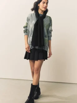 Next Premium Made in Italy Midweight Scarf with Containing Wool Black Outlet