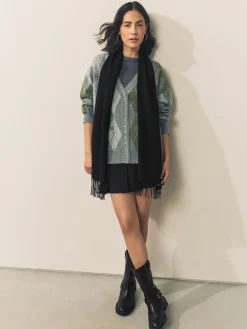 Next Premium Made in Italy Midweight Scarf with Containing Wool Black Outlet