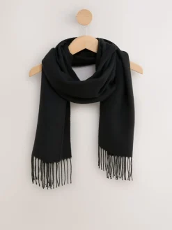 Next Premium Made in Italy Midweight Scarf with Containing Wool Black Outlet