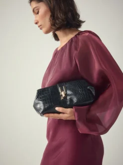 Next Black PU Croc Clutch Bag New