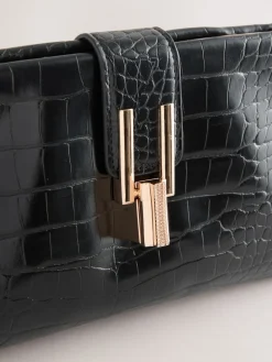 Next Black PU Croc Clutch Bag New