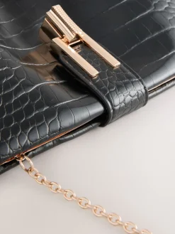 Next Black PU Croc Clutch Bag New