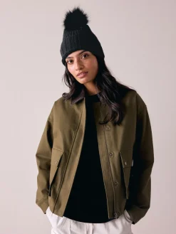 Next Black Rib Knit Pom Hat Outlet