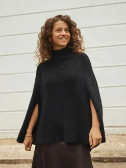 Next Black Roll Neck Ribbed Knitted Poncho Sale