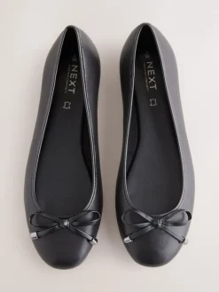 Next Round Toe Leather Ballerina Shoes Black Hot