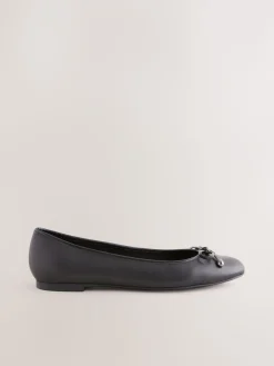 Next Round Toe Leather Ballerina Shoes Black Hot