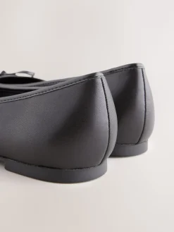 Next Round Toe Leather Ballerina Shoes Black Hot