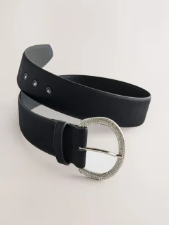 Next Satin Belt with Diamante Buckle Black Discount