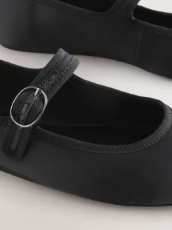 Next Forever Comfort Round Toe Buckle Detail Mary Jane Shoes Black Satin Best