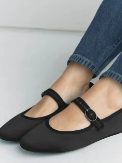 Next Forever Comfort Round Toe Buckle Detail Mary Jane Shoes Black Satin Best