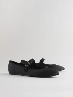 Next Forever Comfort Round Toe Buckle Detail Mary Jane Shoes Black Satin Best