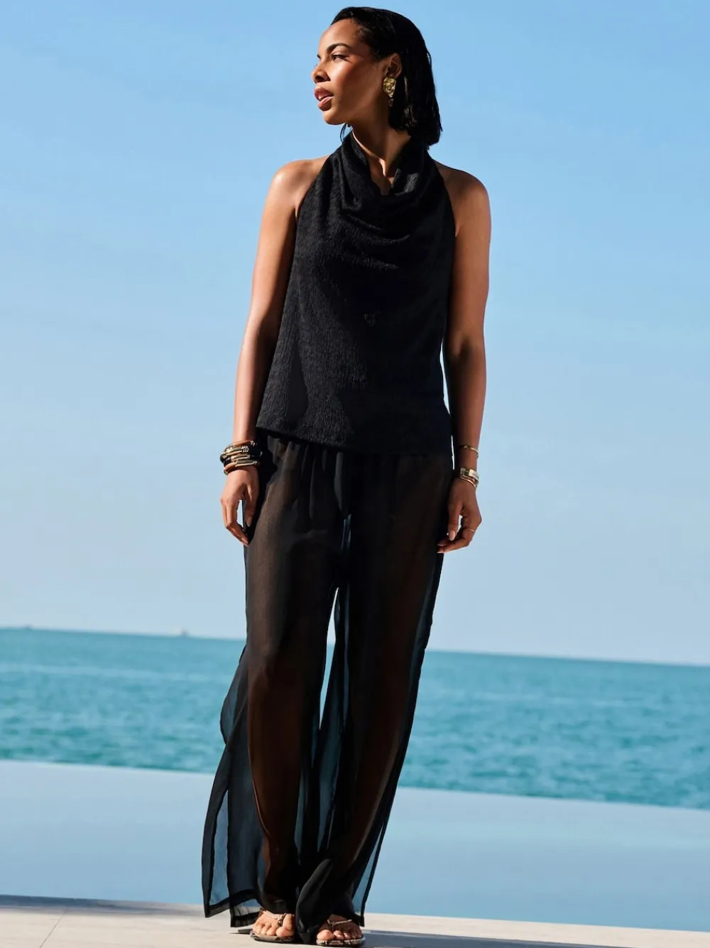 Next Black Sheer Beach Wide Leg Trousers Best