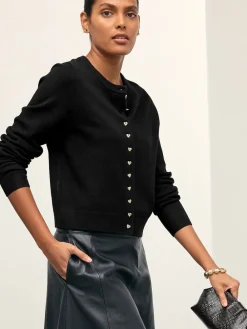 Next Black Slim Supersoft Crew Neck Cardigan with Wool Discount