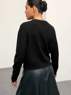 Next Black Slim Supersoft Crew Neck Cardigan with Wool Discount