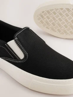 Next Black Slip On Canvas Skater Trainers